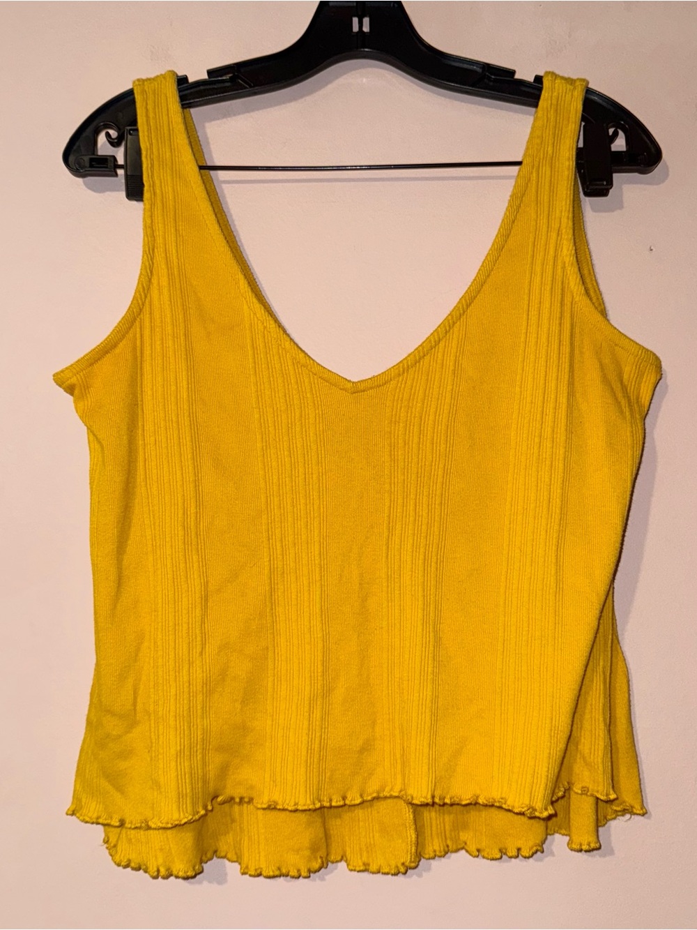 Madewell Mustard Yellow V Neck Lettuce Trim Tank Top Size M